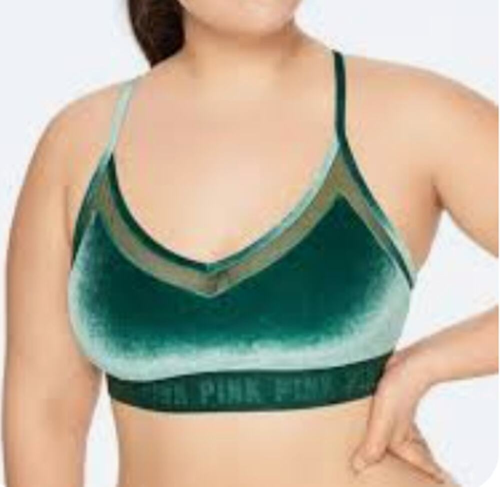 VS PINK Ultimate Lightly Lined Sport Bra Velvet Teal Green Sz Large